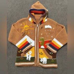 Peruvian kids embroidered hooded zip up cardigan neutrals size 6